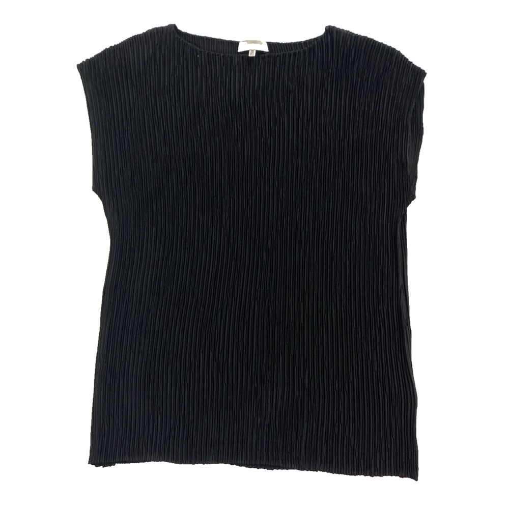 Lafayette 148 NY Dolman Blouse Top Shirt Black Pleated Cap Sleeve Plisse Boat M - Picture 5 of 10